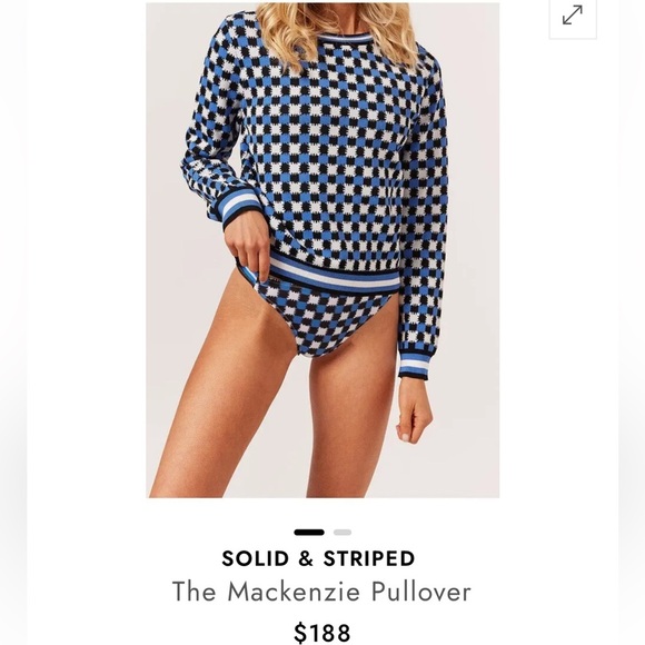 Solid and Striped Mackenzie Plaid Blue White Knit Pullover Sweater Size S - Picture 2 of 6